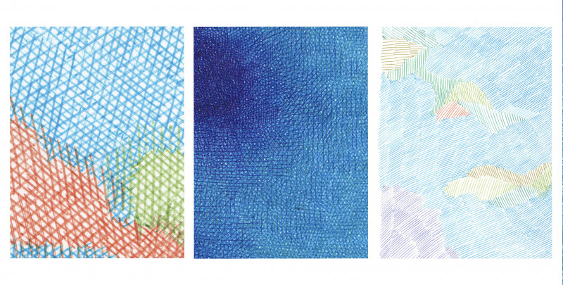 Résurgence I, 2026 - Stylos à bille BIC sur papier - 40x80 cm  - détails  - Inès de Chefdebien