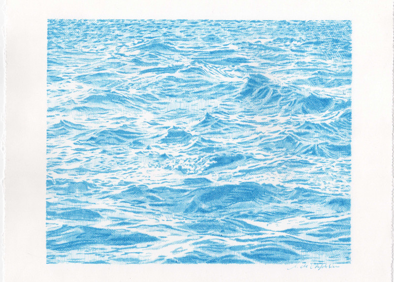 Eaux XIX, 2025 - Stylo à bille sur papier - 32x40 cm - Inès de Chefdebien